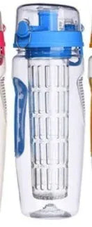32oz BPA-free Tritan fruit infuser water bottle with removable fruit cup in assorted colours