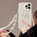 Transparent iPhone case with a raised 3D ice-through bow design on a white background.