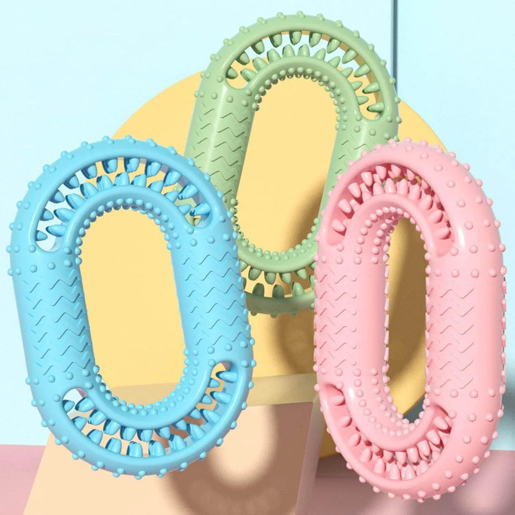 Blue O-ring shaped dog chew toy for aggressive chewers and dental plaque reduction