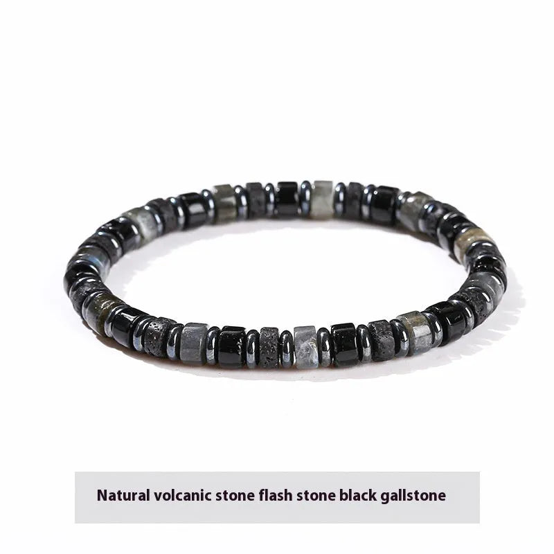 Natural volcanic rock and haematite 6mm geometric bead bracelet in blue pine lapis lazuli or haematite colours