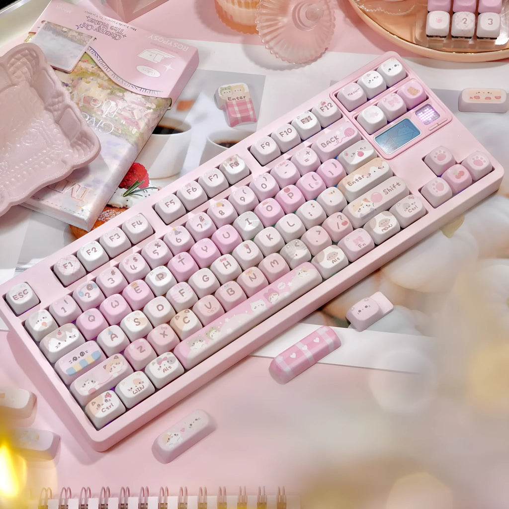 MOA Height full five-sided sublimation key cap set in pink cartoon design for MX switch mechanical keyboards