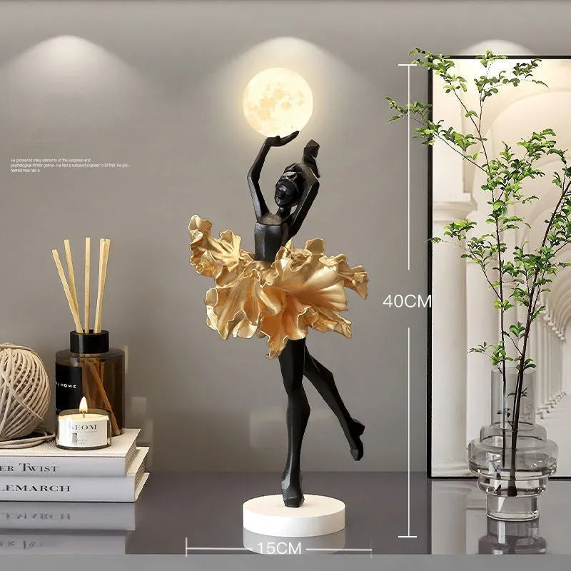 Art Girl Atmosphere small USB night lamp in resin, shown in Black Gold, White, Pink, and Light Blue colour options.