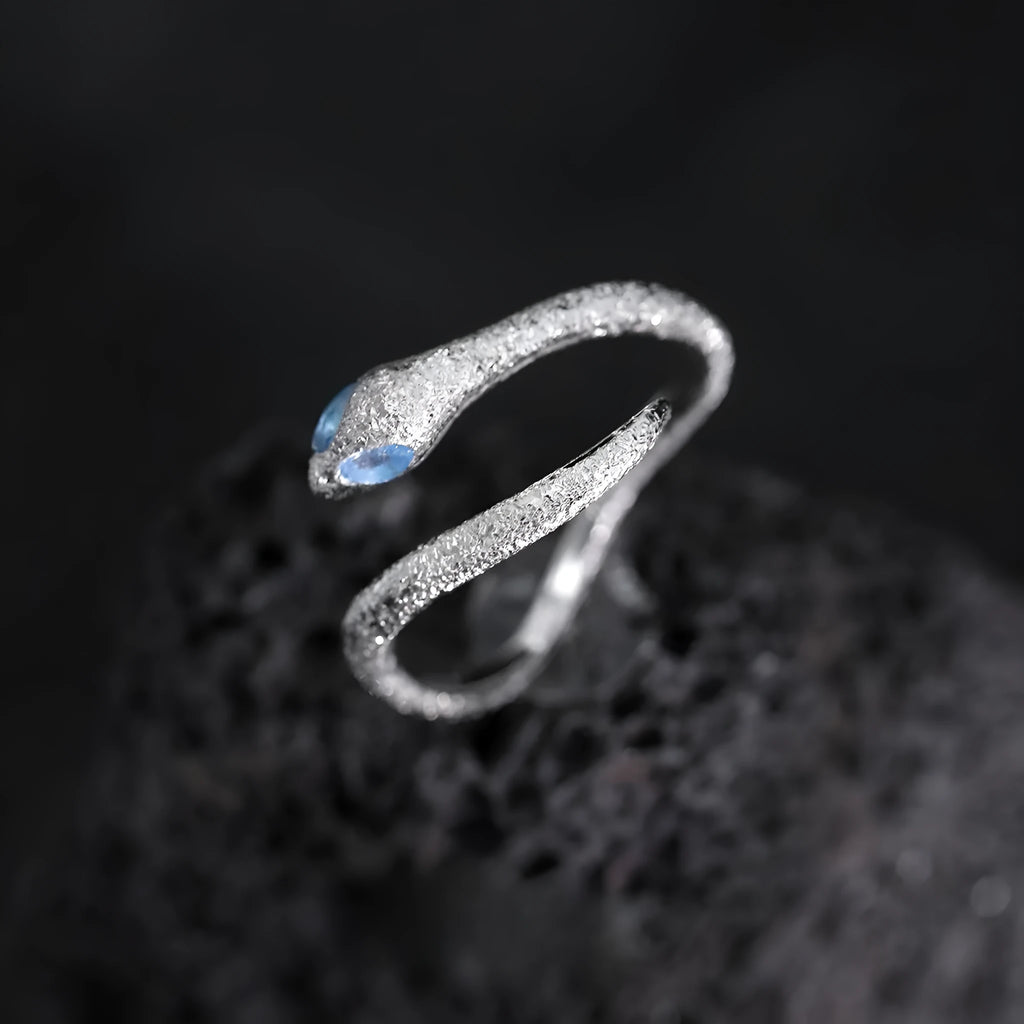 Adjustable opening silver snake ring with electroplated platinum colour finish