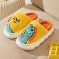 Pair of plush cotton dinosaur print slippers with a thickened sole, shown in magic grey colour.