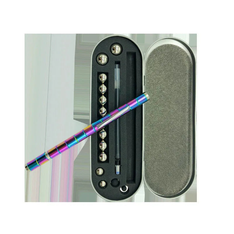 Magnetic modular pen set in silver iron box with 13 rings, 12 balls, 3 refills, 2 capacitor heads, and upgraded magnets