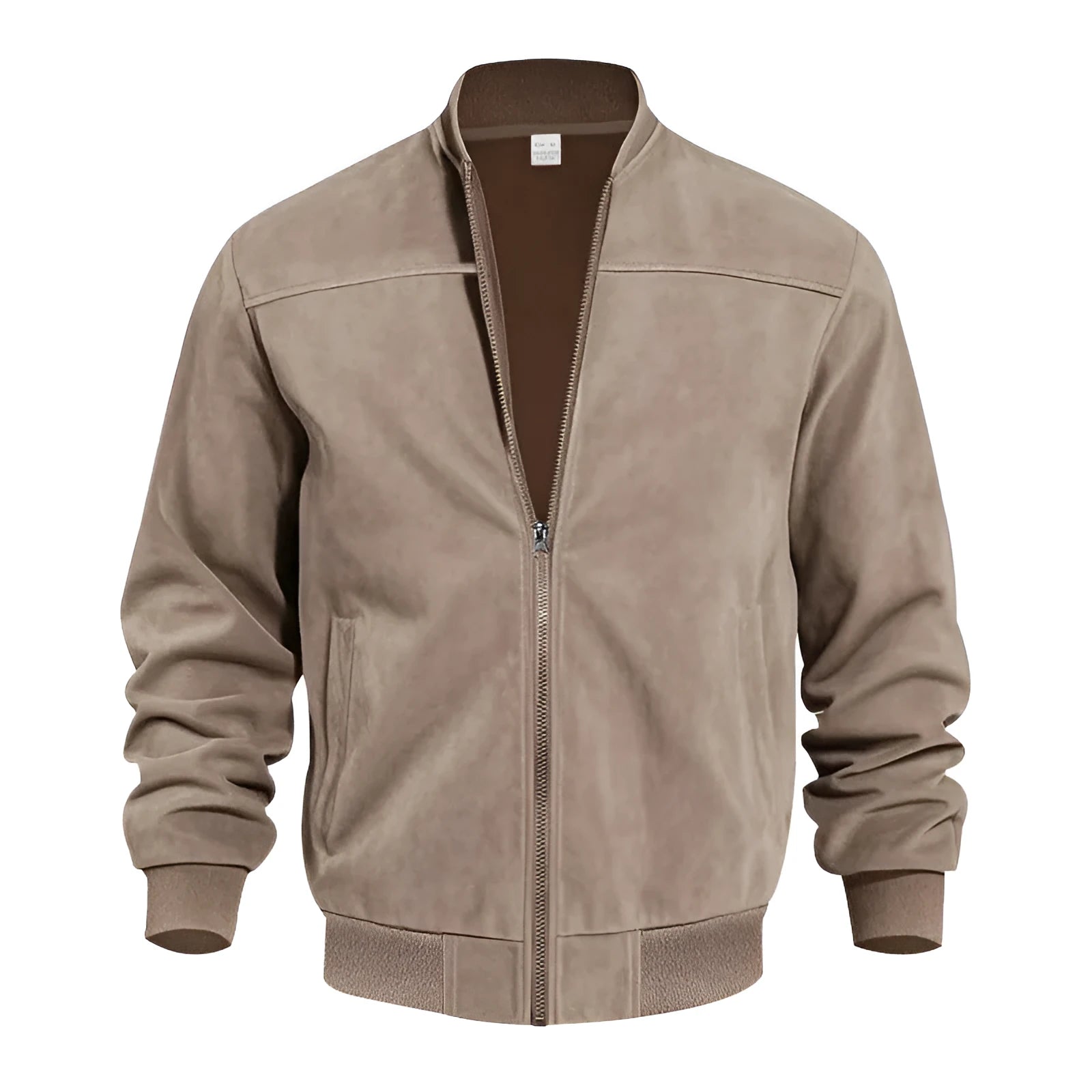 Men's plus size suede zip-front casual jacket shown in army green colour.