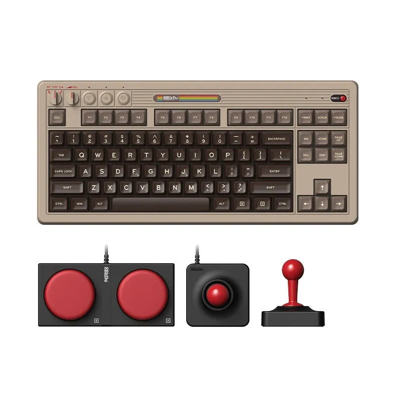 Retro87 C64 wireless Bluetooth mechanical gaming keyboard with rocker switch on desk