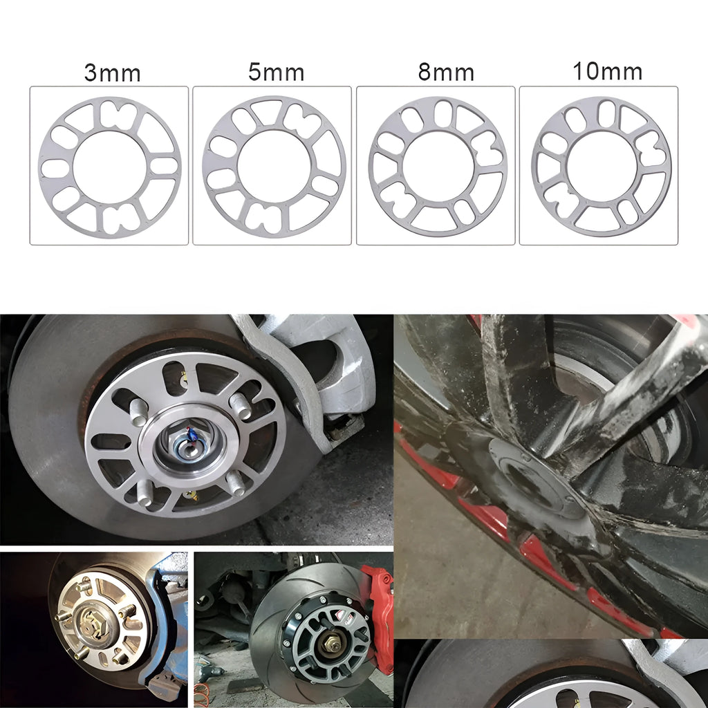 Set of ET wheel hub widening gasket spacers in 3mm, 5mm, 6mm, 8mm, and 10mm thicknesses for automobile modification.