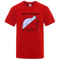 White cotton t-shirt with a large printed humorous triangle diagram labelled Hippotenuse, Opposite, Adjacent.