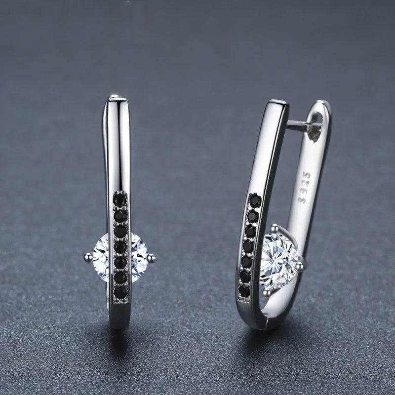 Black copper U-shaped ellipse earrings for women simple natural style design