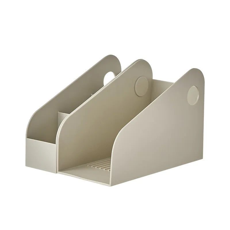 Plastic desktop storage box with two compartments in ivory white or milk coffee colour