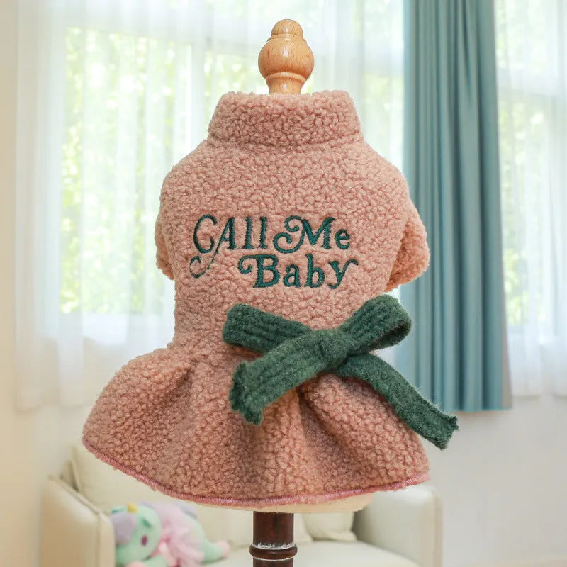 Polyester Berber fleece pet skirt for dogs in pink or dark blue, available in five sizes