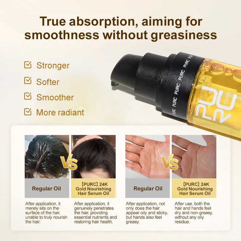 Yellow 50ml hair repair essential oil bottle for scalp and curly hair care.