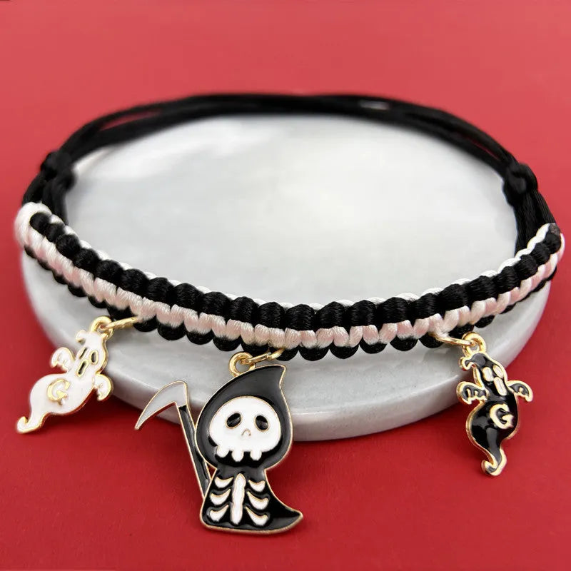 Halloween hand-woven pet collar decoration with geometric pattern and zinc alloy buckle for collars 15-38cm