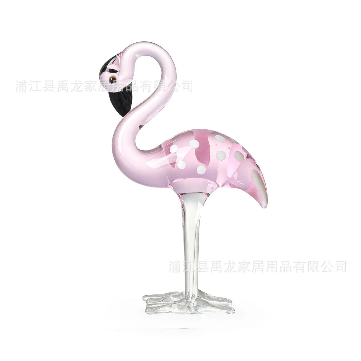 Pink and white crystal flamingo decorative ornament for tabletop display.
