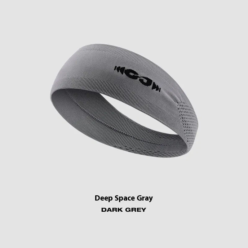 Seamless knitted stretch hair band for sports in black, grey and blue colours.