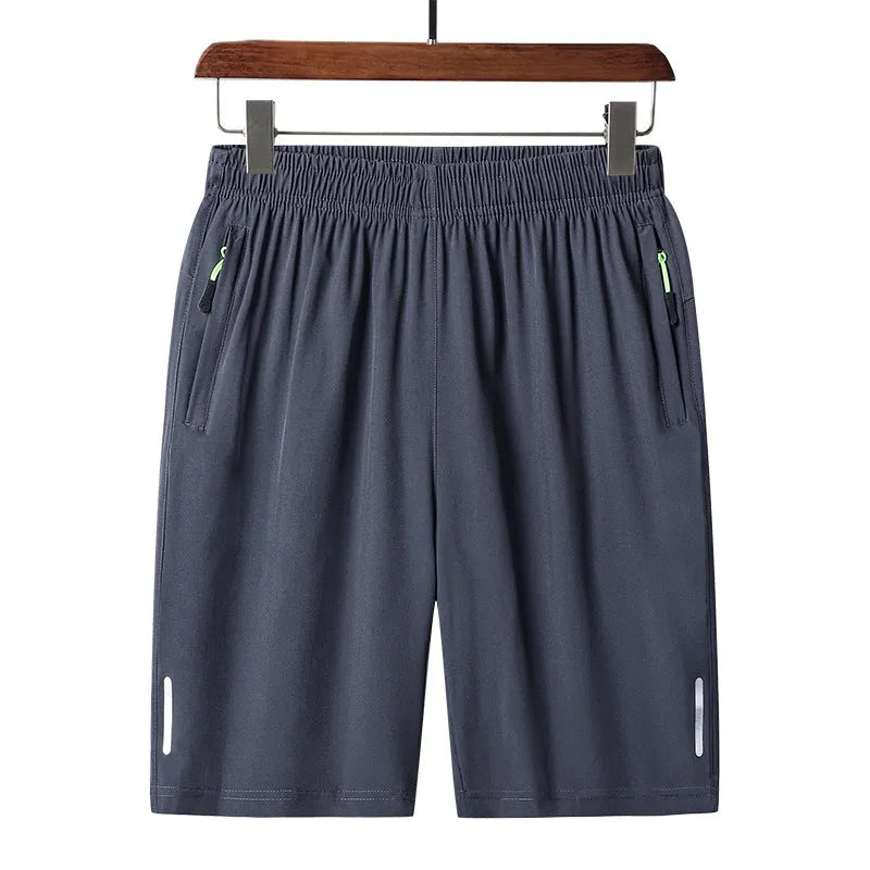 Men's polyester beach casual sports shorts in solid colour with zip pocket and micro-elastic fit, available in multiple Asian sizes