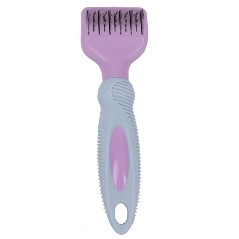 Stainless steel knot knife dog comb for pet grooming in pink or purple colour