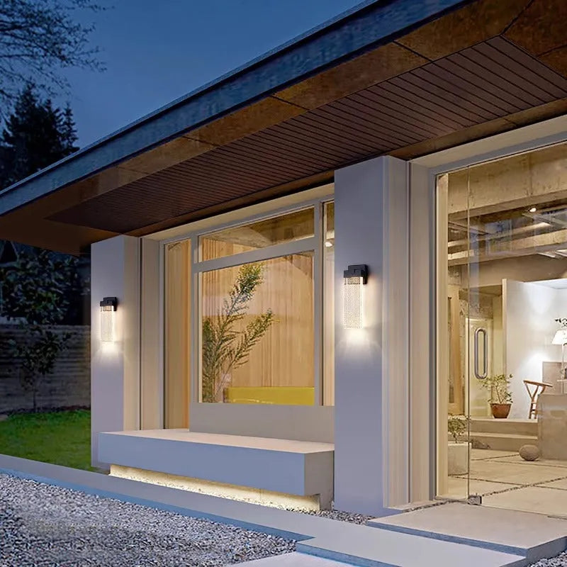 Black stainless steel outdoor LED wall lamp for courtyard and corridor mounting.