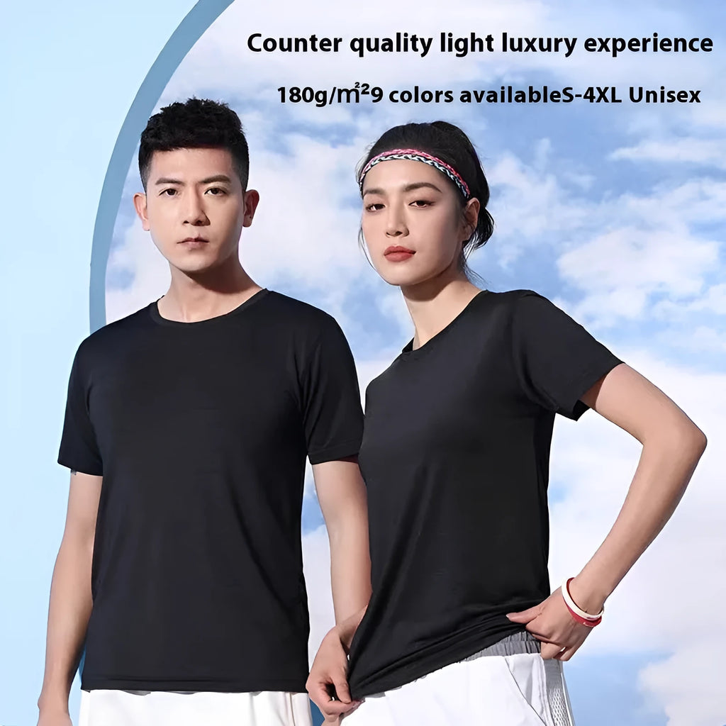 Crystal silk round neck T-shirt in polyester spandex fabric for leisure wear