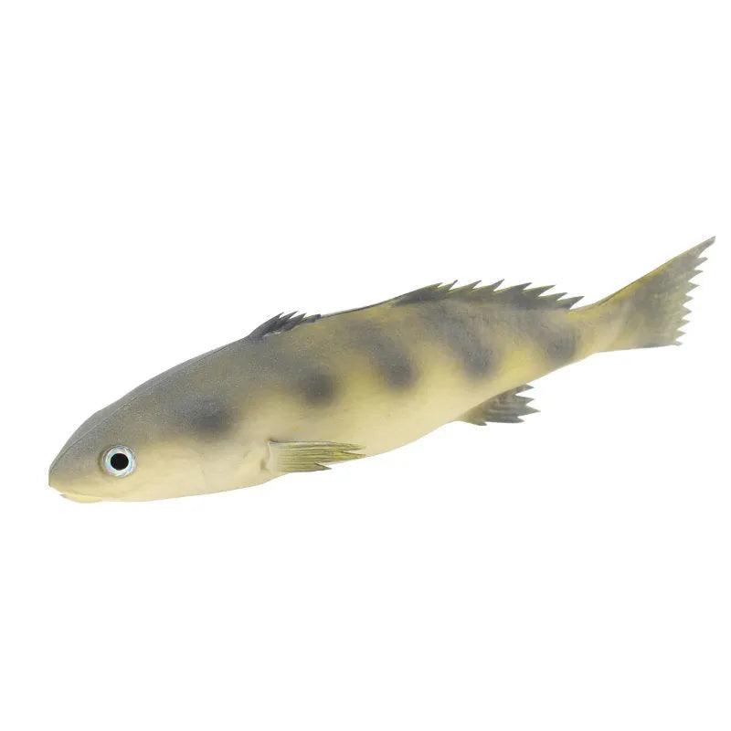 Three PU simulated fish ornaments showing yellow-fin tuna, flower fish, and yellow croaker designs