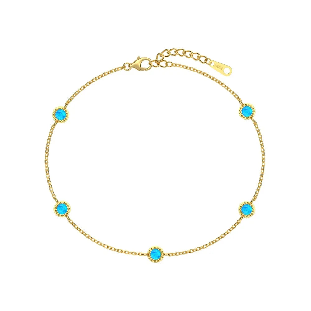 925 sterling silver bracelet with round opal stones in Japanese Korean geometric style for women