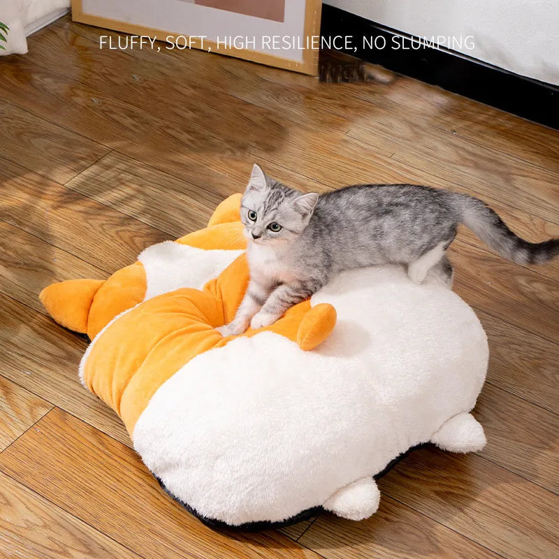 Orange semi-closed cat sleeping bag measuring 65x53cm with winter bed design