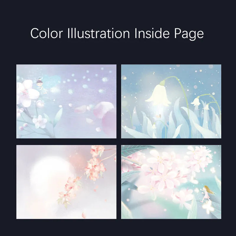 A5 diary book with a luminous purple cover, open to show pages with colour illustrations.