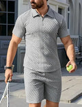 Men's casual two-piece suit with polo top and shorts in five colours including black and white