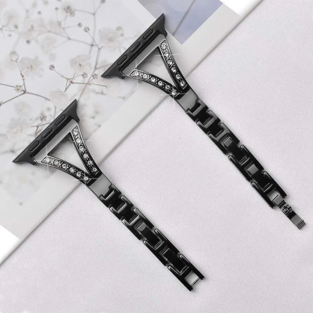 Zinc alloy herringbone diamond pattern Apple Watch strap in silver colour