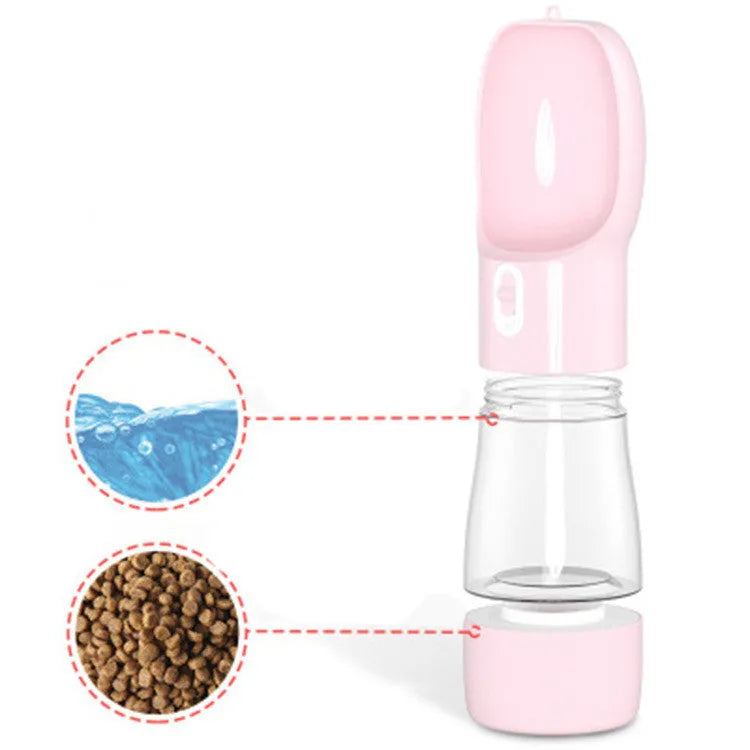 Travel Out portable dog food water cup with blue printed design, 258ml water capacity