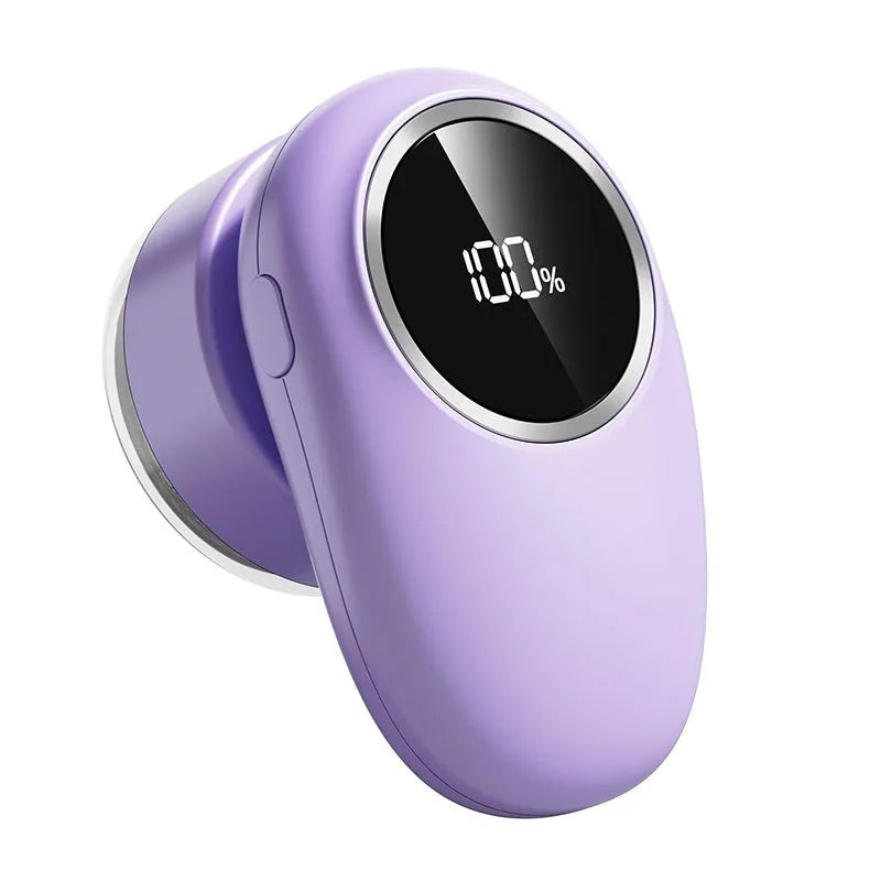 Digital fur ball trimmer with multiple cutter heads in purple or beige colour options