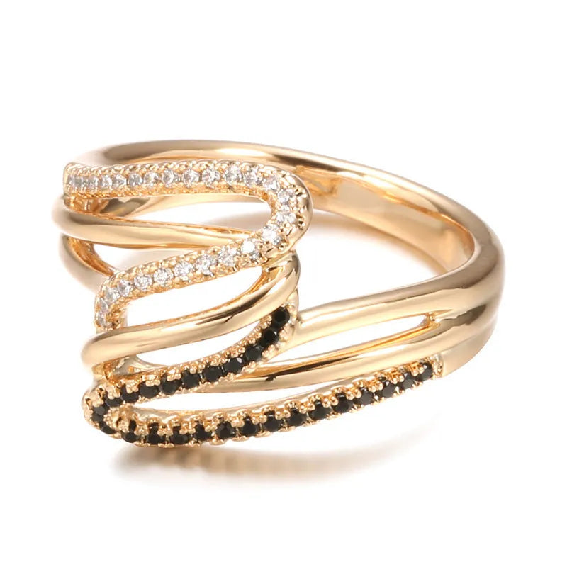 Women's copper ring with micro-inlaid zircon detailing in electroplated WK2230 colour on finger