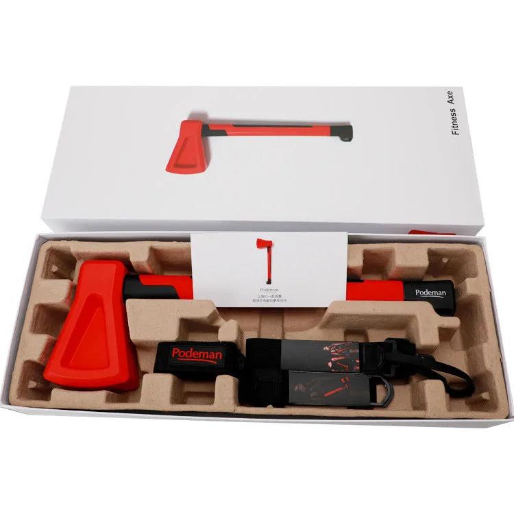 Red plastic home fitness axe muscle trainer on a plain background