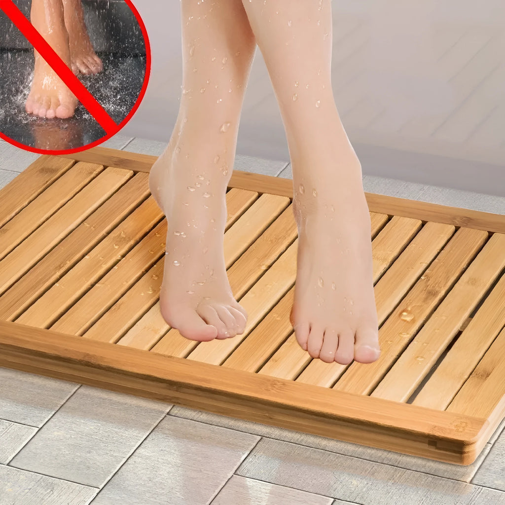 Rectangle bamboo bathroom foot pedal pad 54x36x4 cm in white right angle colour