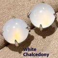 Round egg surface chalcedony stud earrings with Chinese retro design and four-claw copper setting
