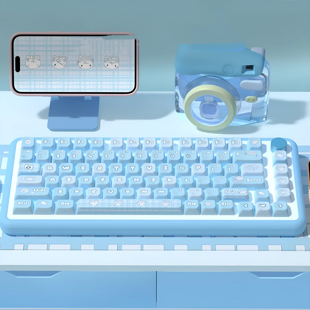 Watercolor kitten design custom mechanical keyboard keycaps with PTB construction and sublimation printing