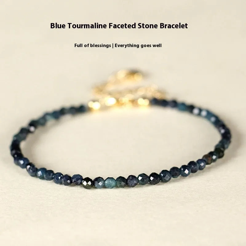 3mm blue tourmaline spacer bead bracelet for women with cut gemstone beads