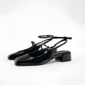Women's black patent leather block heel square toe open back sandals with 4CM heel