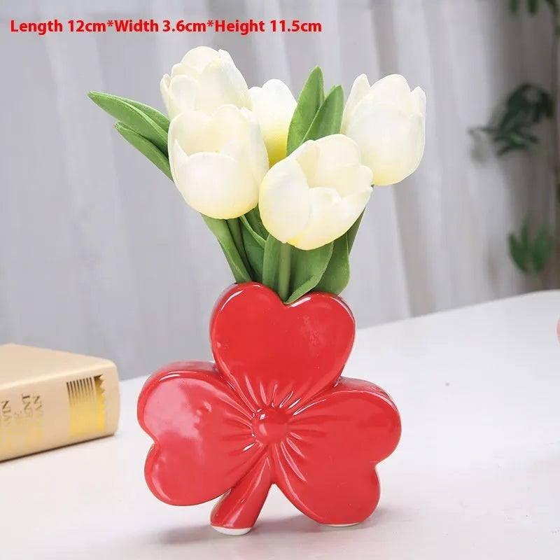 European-style ceramic desktop vase in light green colour, 15cm wide