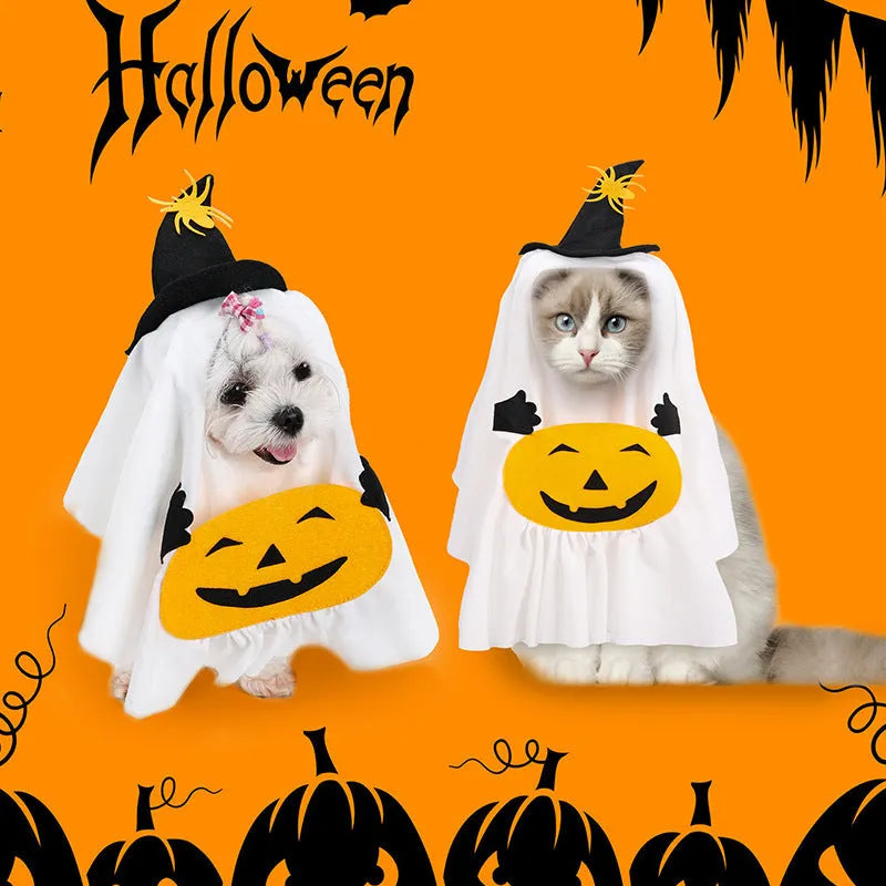 White pumpkin ghost costume for dog or cat on hanger