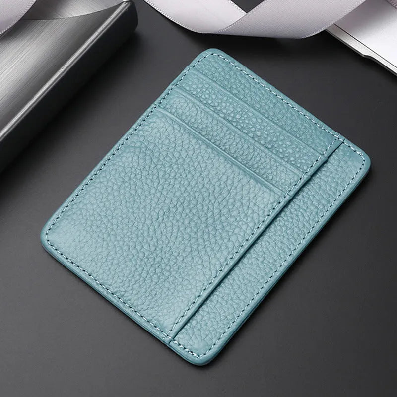 Genuine first layer cowhide leather card holder in solid colour with polyester lining, daily configuration
