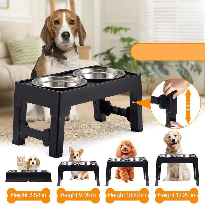 Black plastic lifting feeding bowl with stainless steel slow feeding bowl for medium to large dogs