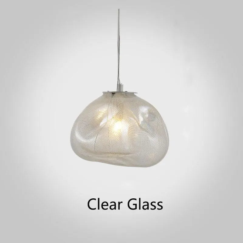 Postmodern glass decorative chandelier with LED lighting in amber, clear, or smoke grey colours