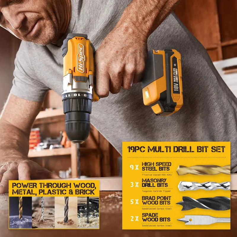 Grey-yellow US style case open to show 82-piece chrome-vanadium steel tool set for home repair