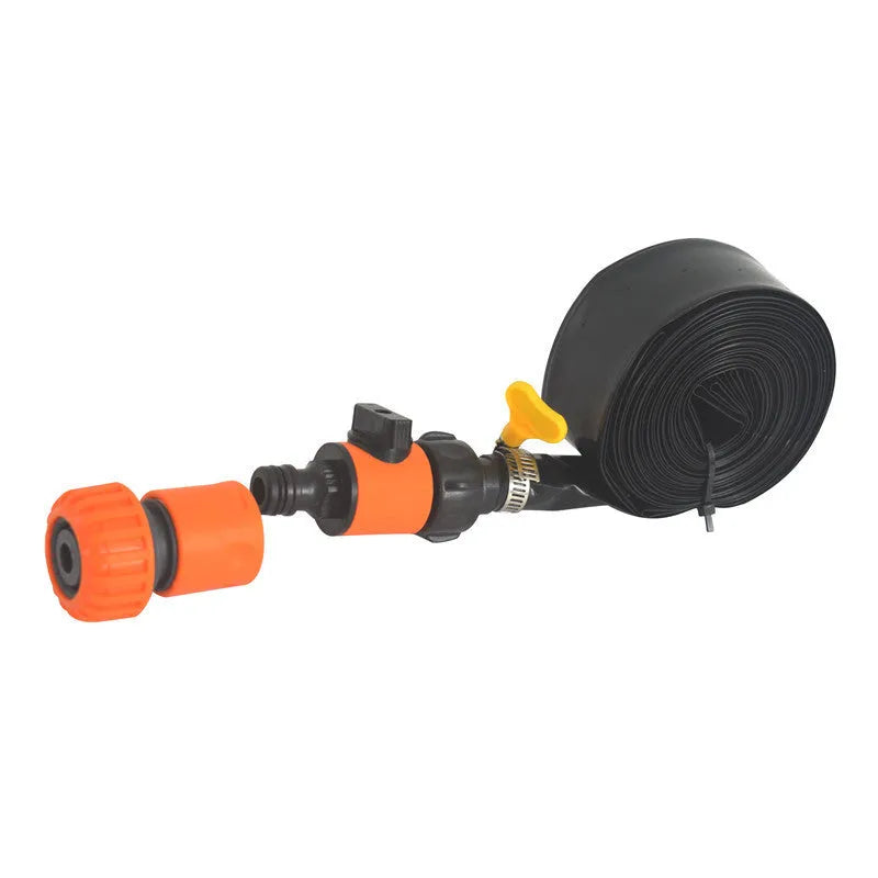 Portable garden sprinkler with solar water cooling system in blue or orange with PVC hose