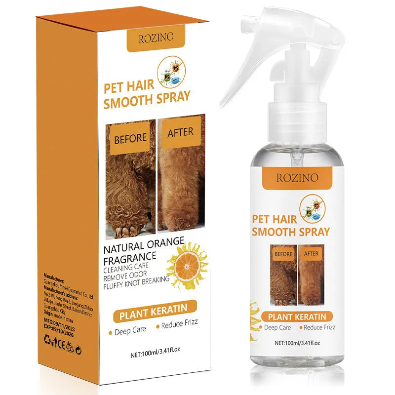 Pet hair fluffy conditioning spray 100ml anti-static anti-knotting odour remover for dogs and cats