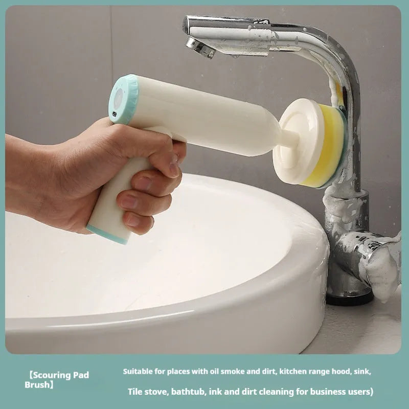 Bangshou electric cleaning brush with three brush heads in white and green colour options