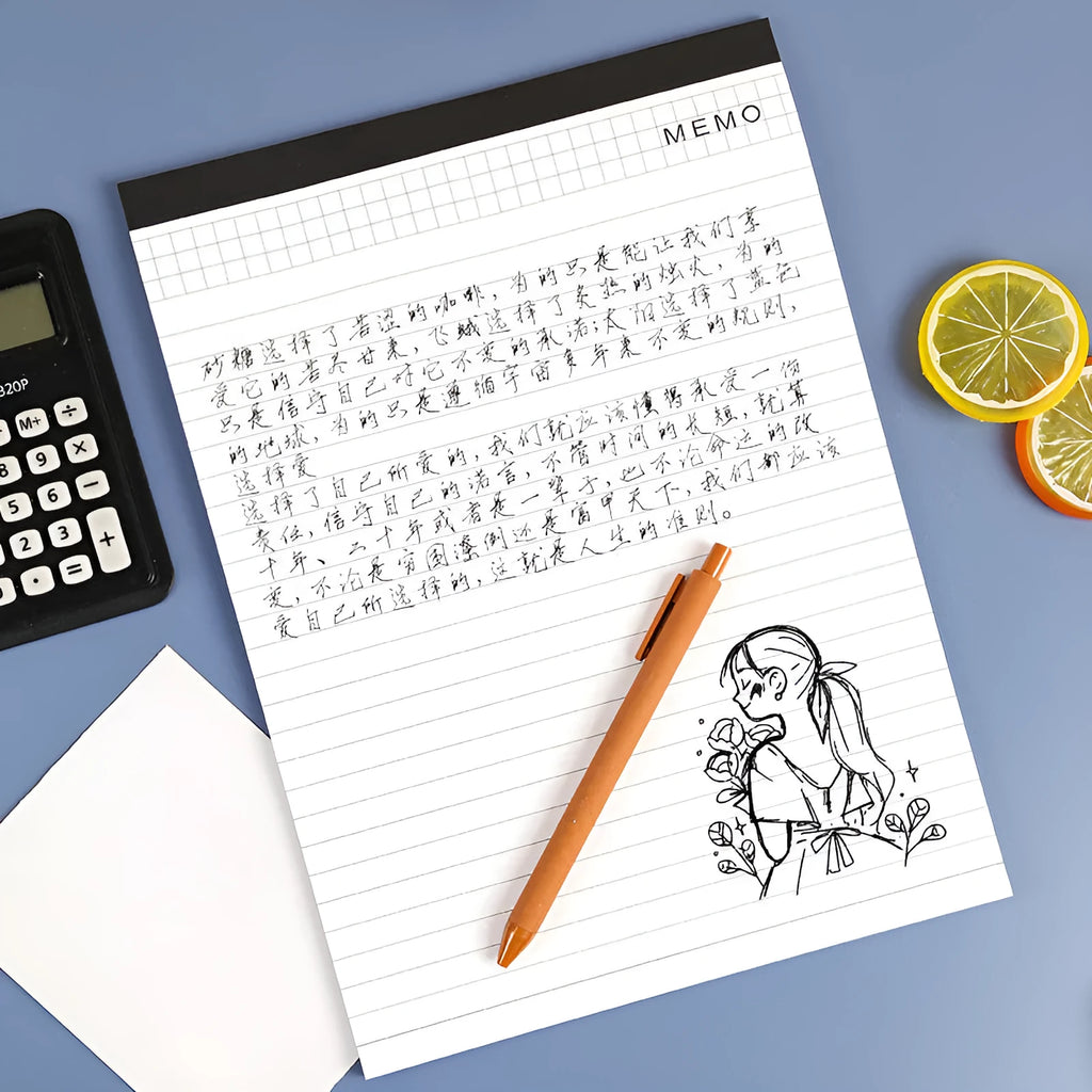 A4 tearable notebook with grid-lined paper and wireless adhesive binding