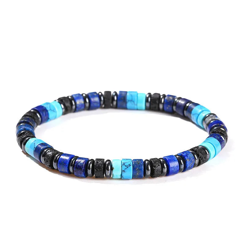 Natural volcanic rock and haematite 6mm geometric bead bracelet in blue pine lapis lazuli or haematite colours
